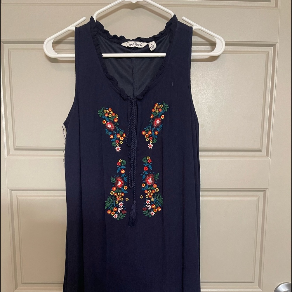 Navy with flower embroidery dress